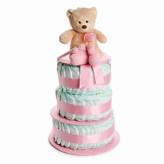 gâteau de couches, rose-pâle, 3 étages, cadeau de naissance, par creatifpassion
