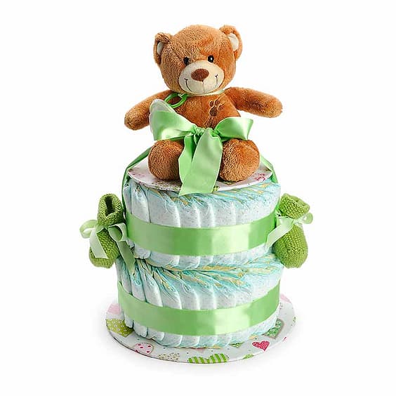 gâteau de couches, vert-tendre, cadeau de naissance, par creatifpassion